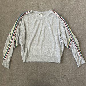Express Sweatshirt Womens Small Grey Cropped Colorful Sleeve Stripes One Eleven